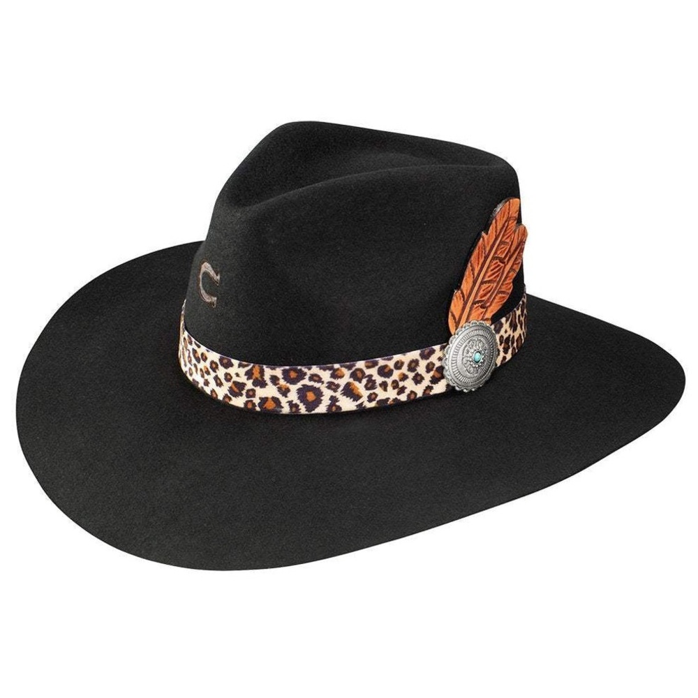 NEW Charlie 1 Horse Heatseeker Wool Felt Cowgirl Hat Leopard Feather Band Small🌸